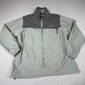 REI Women XL Gray Cream Zip Front Ripstop Nylon Wind Rain Jacket Shell Outdoor